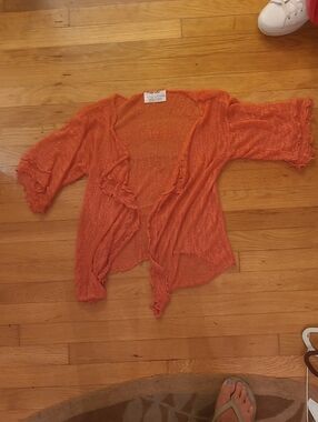 Lightweight Open-Front Orange Knit Cardigan Shrug